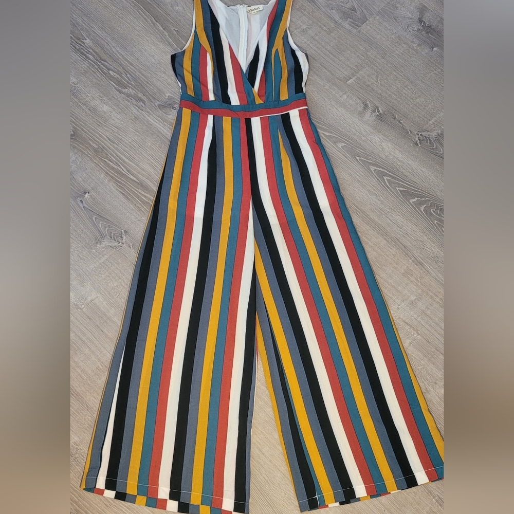 Listicle Women's Multi-color Striped Sleeveless  Wide Leg Jumpsuit Sz L